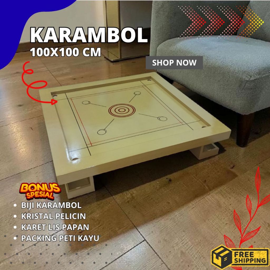 Meja karambol kayu meranti kualitas premium tebal halus kuat set lengkap mainan anak edukasi keluarg
