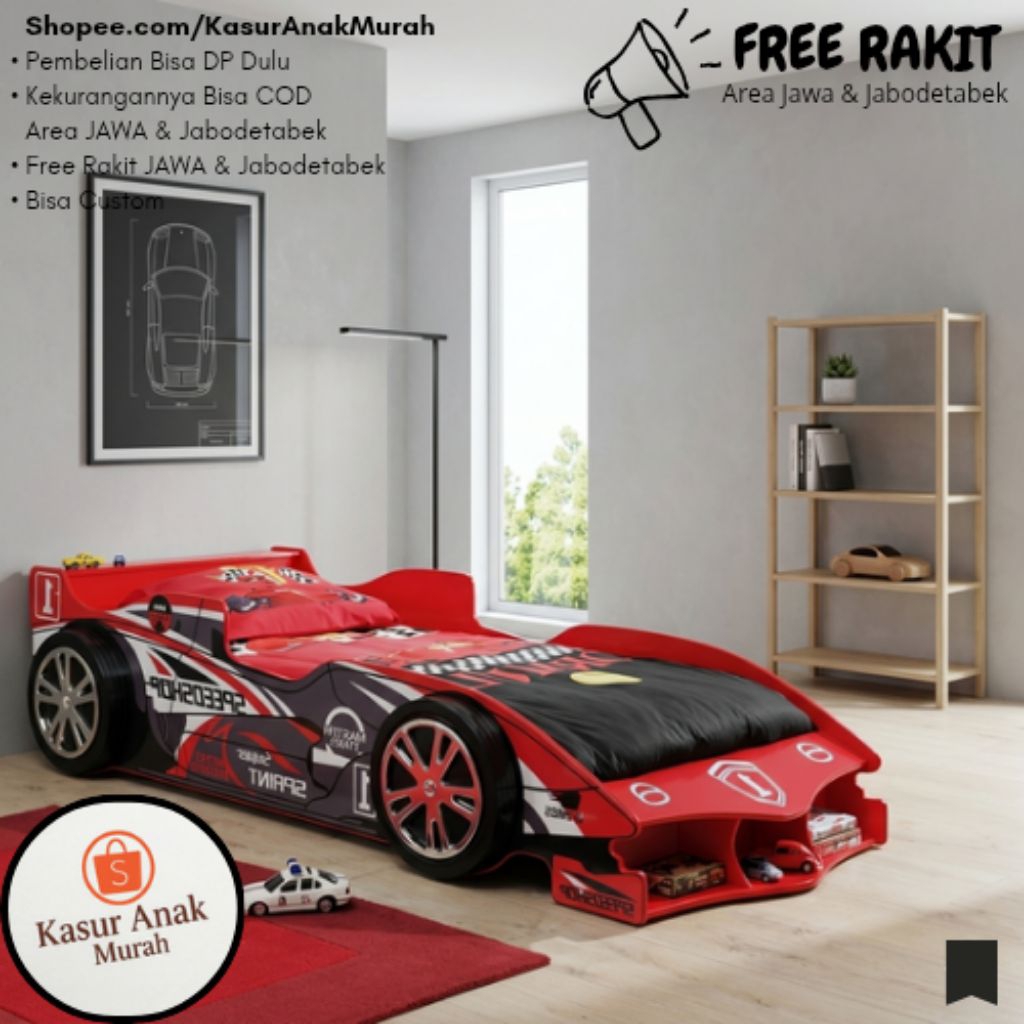 Tempat Tidur Apartement Bentuk Mobil Sport , Kasur Anak Murah Karakter