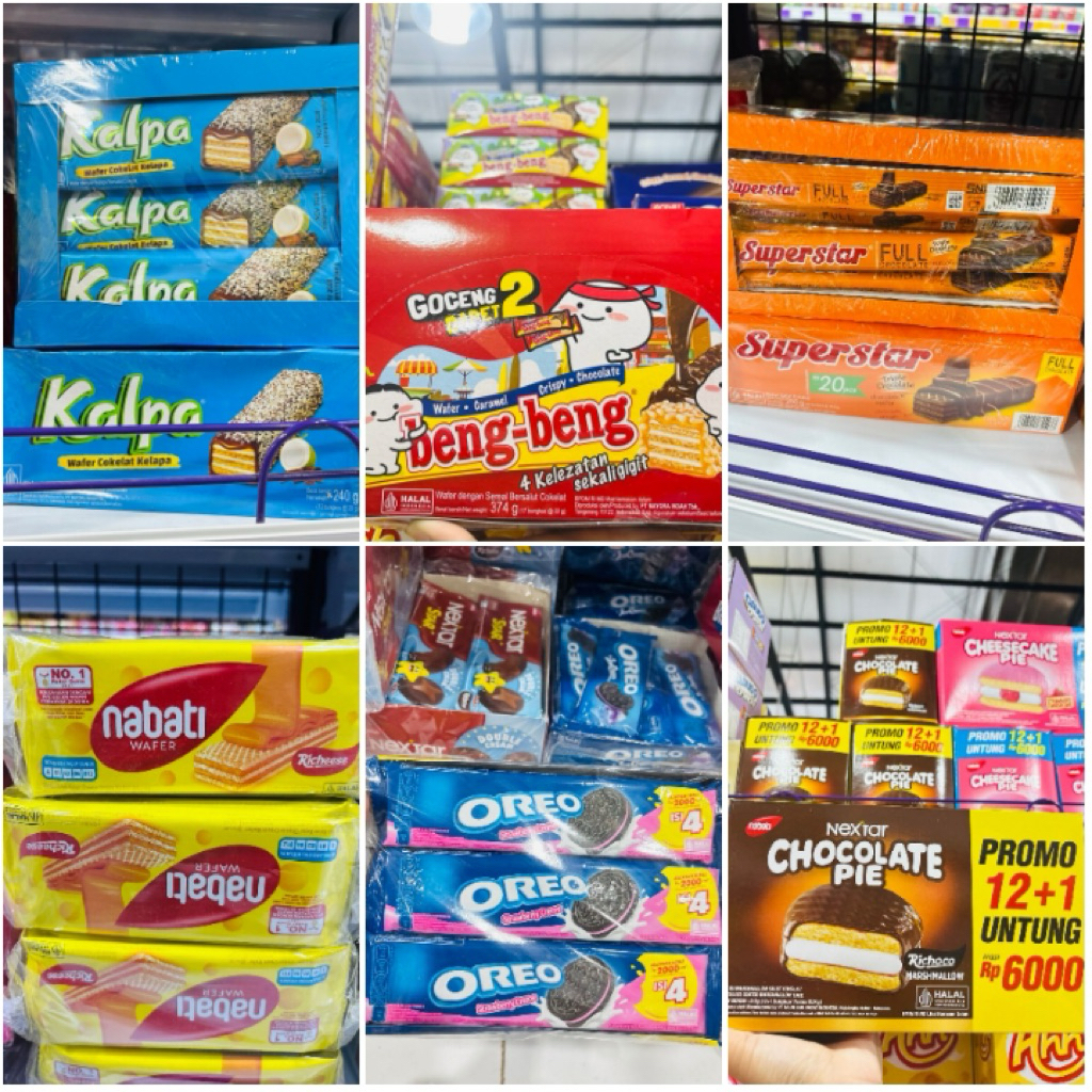 Aneka Jajan Box eceran Beng-beng / Kalpa / Nabati / Nextar / Superstar / Oreo Varian Lengkap