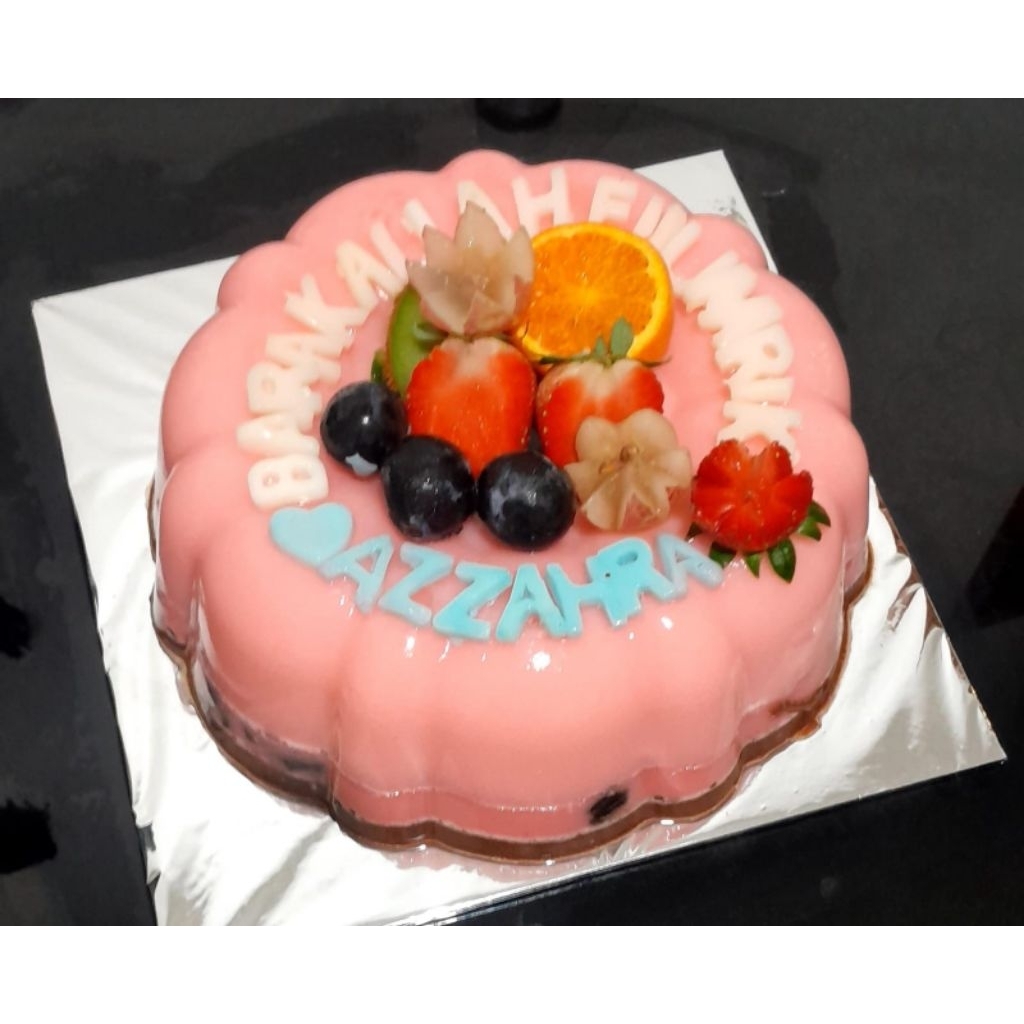 puding cantik dgn doublle toping buah ukuran 20cm