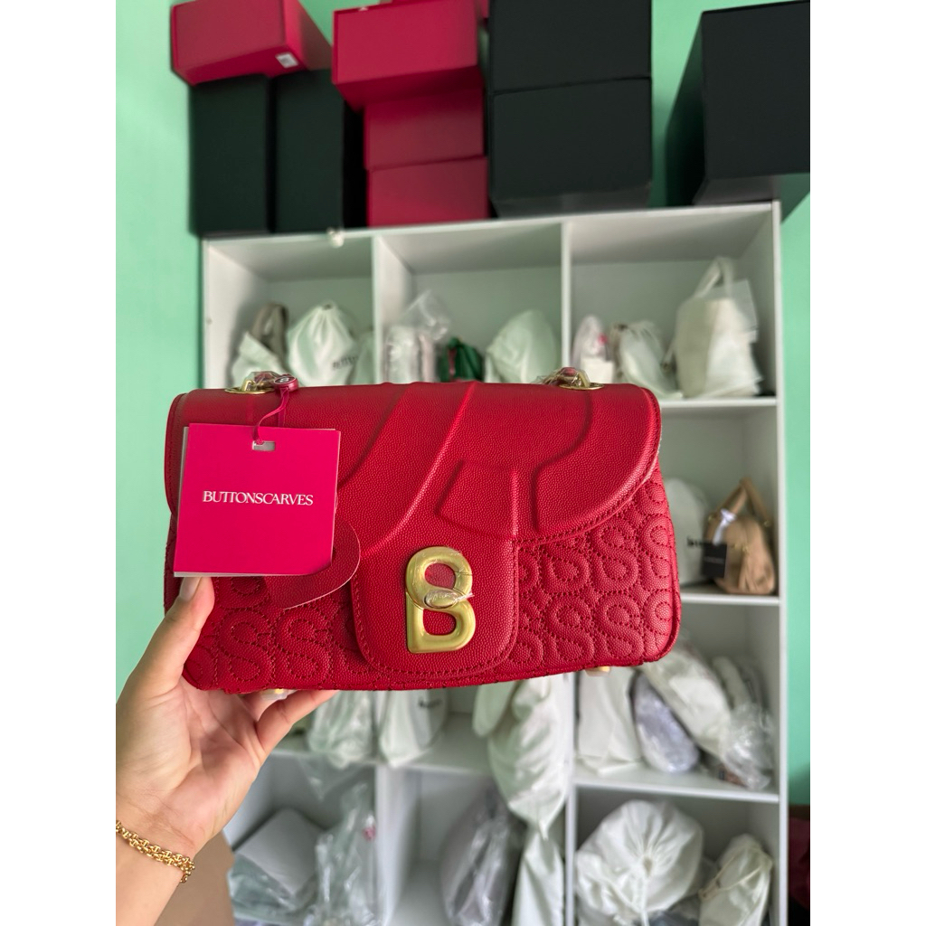 Aluna Leather Bag Buttonscarves Medium Red+Box New Segel