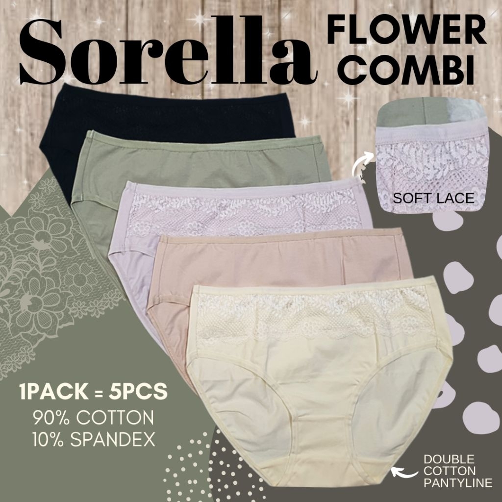 sorella flower cotton panty pack/celana dalam wanita branded murah
