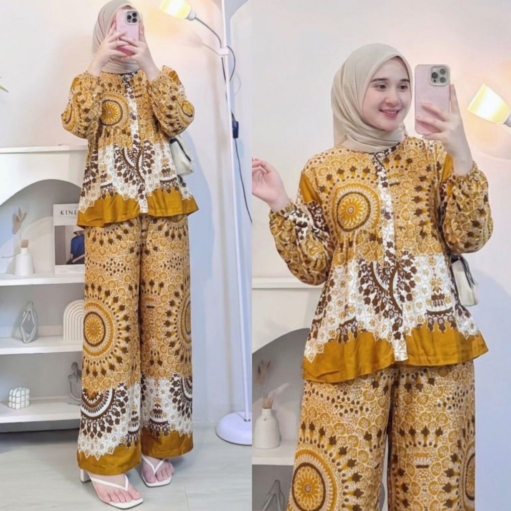 FLAVIO SET CPLP KULOT BALON ONESET JUMBO MOTIF BUNGA VIRAL OOTD DAILY KEKINIAN SETELAN REMAJA BUMIL 