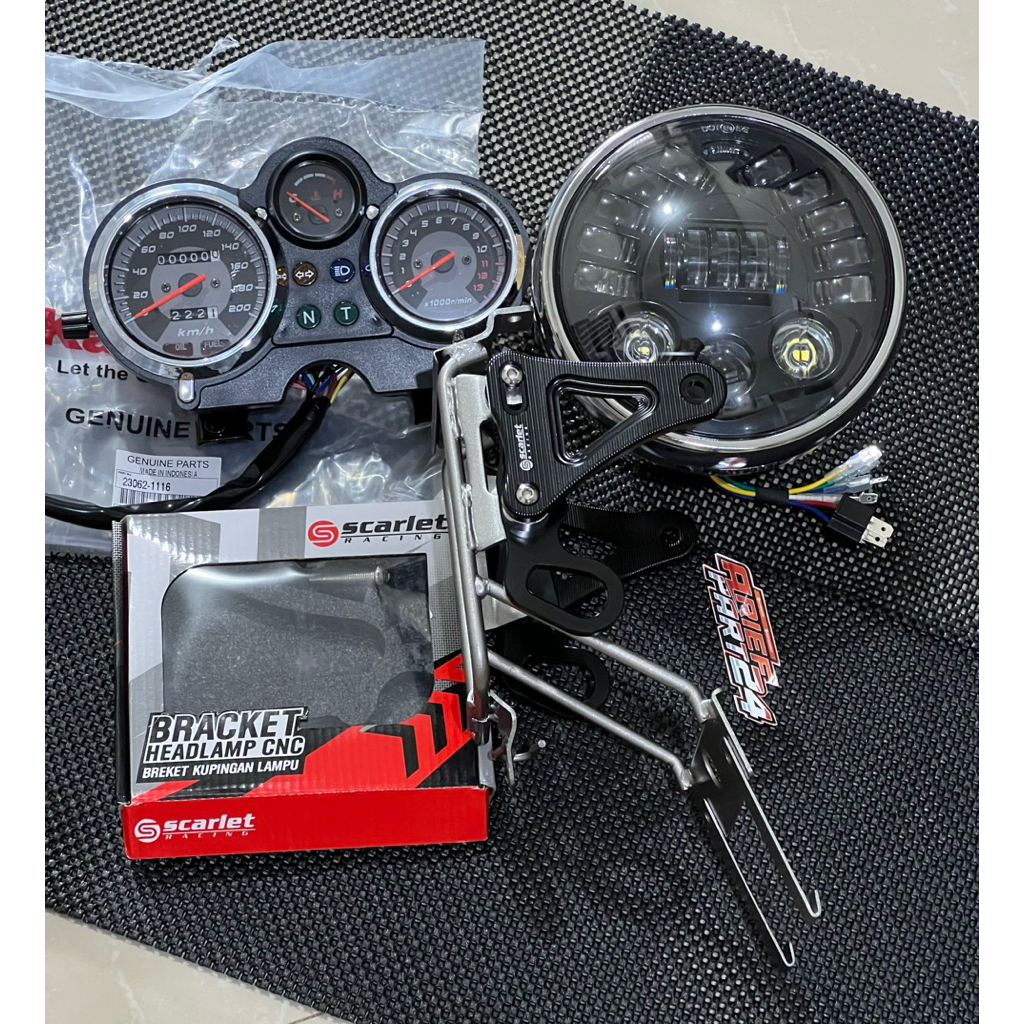 lampu depan ninja ss bulat chrome / Breket cnc ninja pangkon original kupingan ninja cnc scarlet Lam