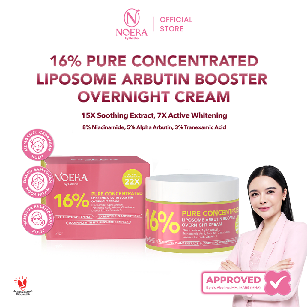 Noera 16% Pure Concentrated Liposome Arbutin Booster Overnight Cream | Krim Malam | Niacinamide | Al