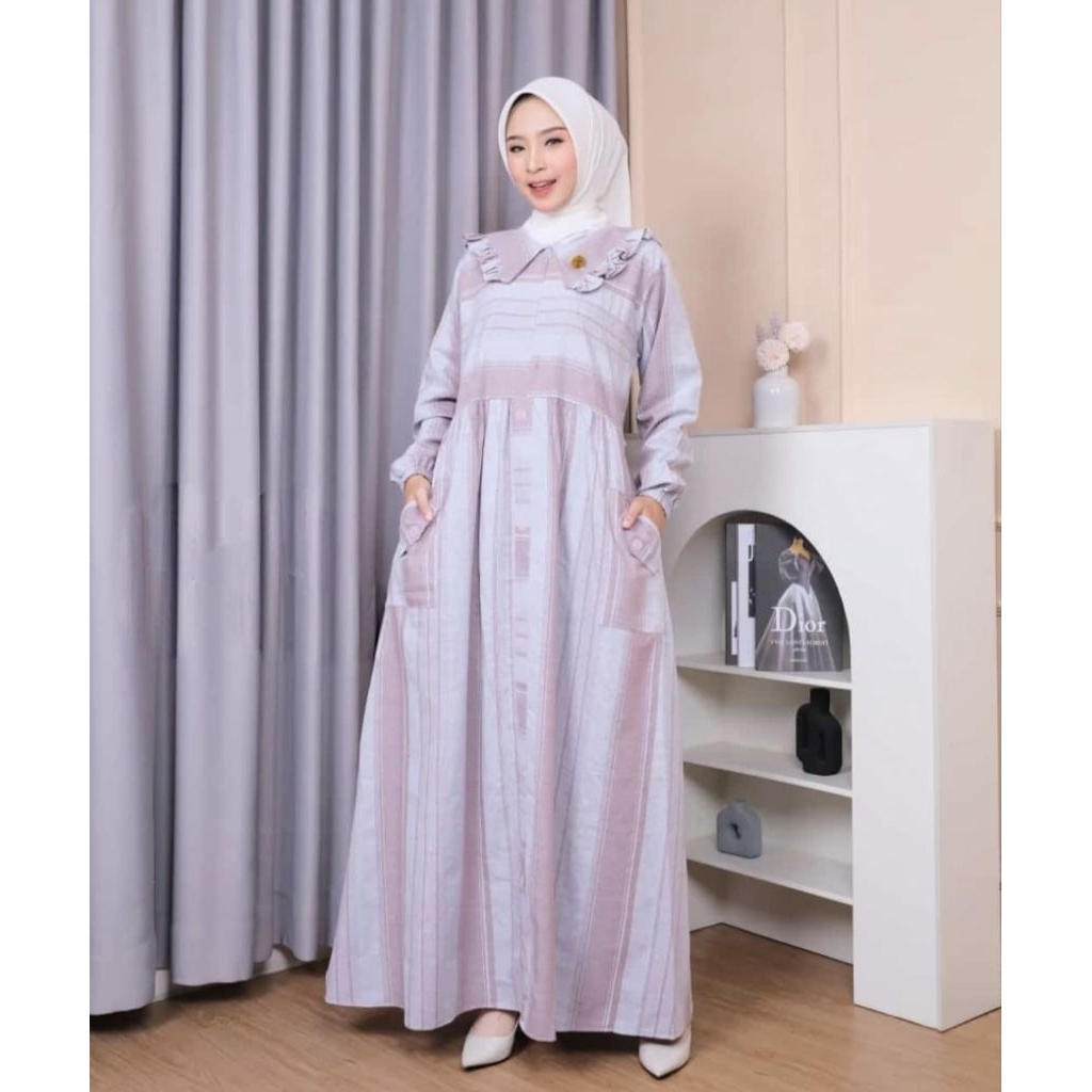 PROMO GAMIS TR3SET KATUN HARUKA MOTIF GARIS SALUR TERBARU