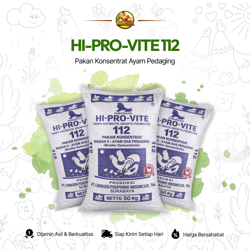 HI-PRO-VITE 112 – Pakan Konsentrat Ayam Pedaging (Broiler) | 20KG - 50KG | PakanAyamCom