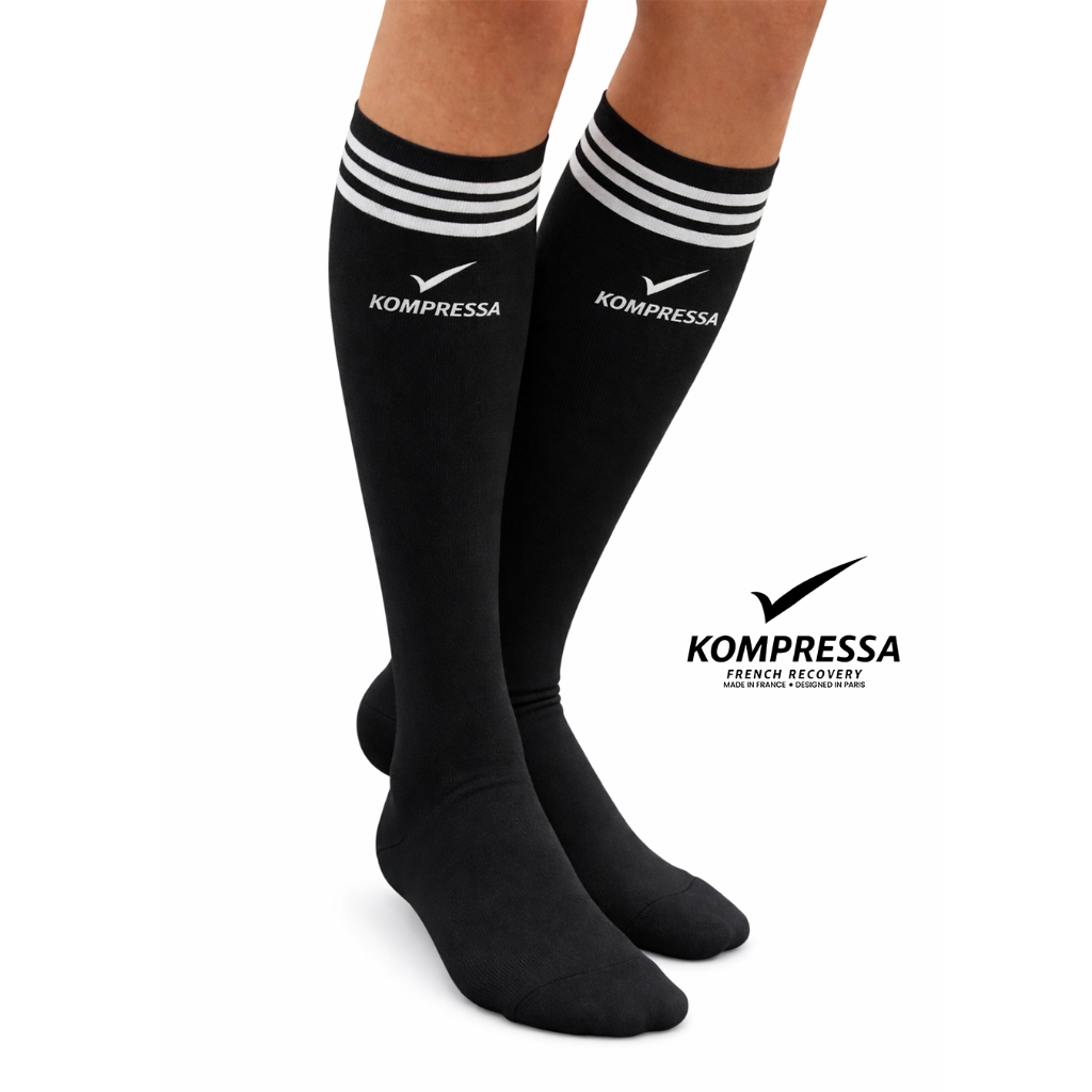 KOMPRESSA - Kaos Kaki Kompresi Premium - Recovery Sock Strip Black - Kaos Kaki Kesehatan