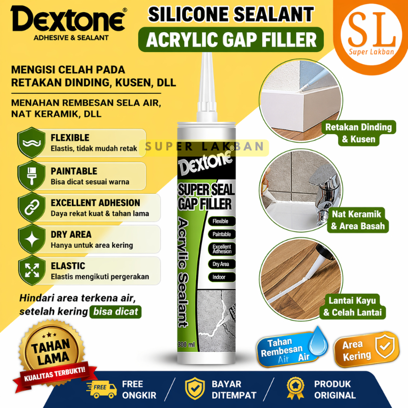 Dextone Sealant Akrilik Lem Tambal Celah Retakan Dinding Beton Nat Keramik Paintable