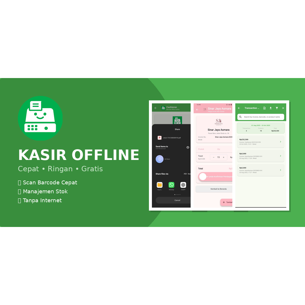 Aplikasi Kasiran Offline Cashier POS Barcode Scanner Android