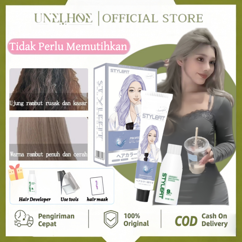 UNELHOE Hair Dye / Ash Grey Hair Colour*200ml Cat Rambut Tidak Perlu Memutihkan Rambut Pewarna Rambu