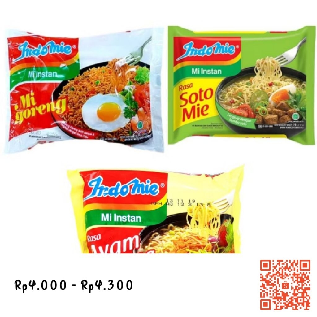 Indomie goreng, Indomie rasa soto,Indomie rasa kari ayam, Indomie Rasa Ayam Bawang , Indomie Rasa Ay