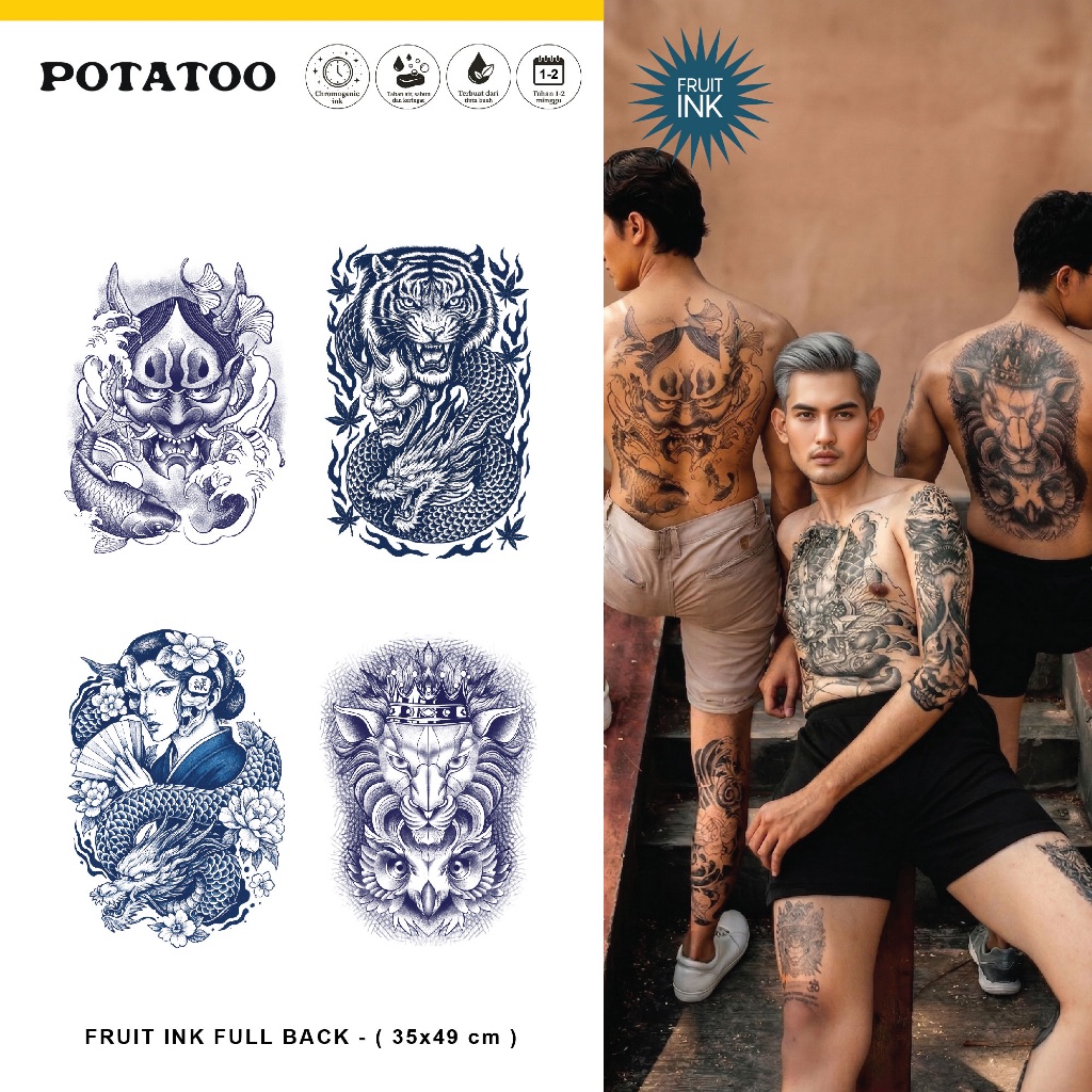 POTATOO FRUIT INK Full Back Tato Temporer Tahan Lama Anti Air