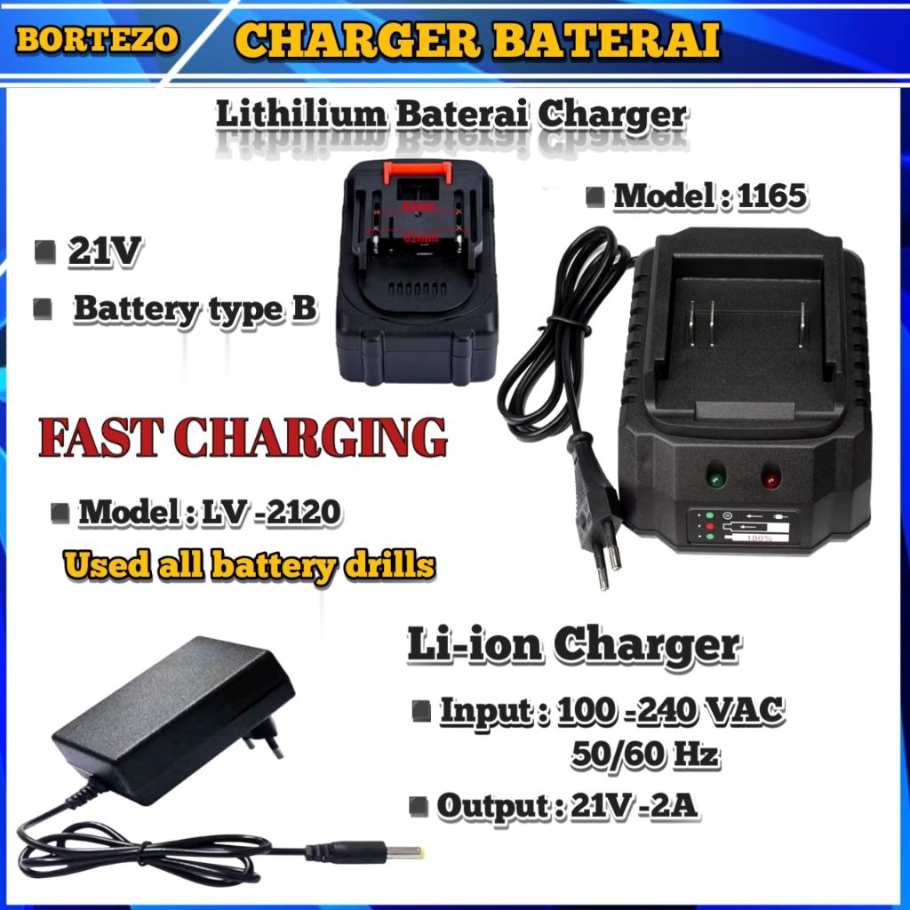 Charger Lithilium Bor 21V Fast charger adaptor