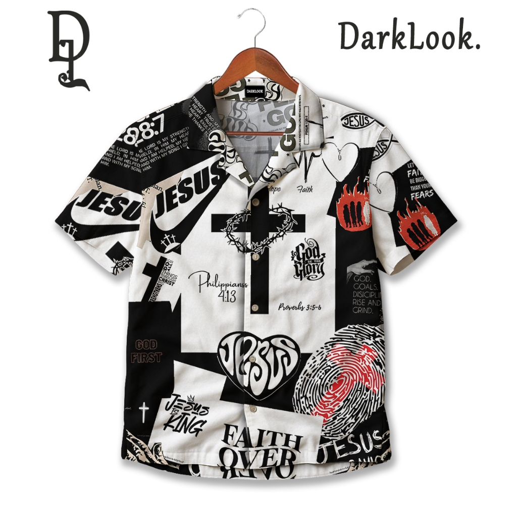 DARKLOG Kemeja Spirit Faith Collage Typography Black White Luxury Urban | DL49