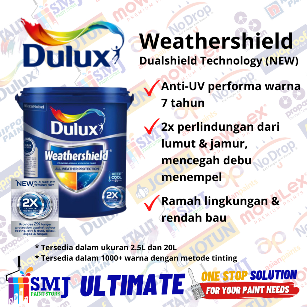 CAT DINDING PREMIUM EXTERIOR DULUX WEATHERSHIELD DUALSHIELD KEMASAN 2,5 L