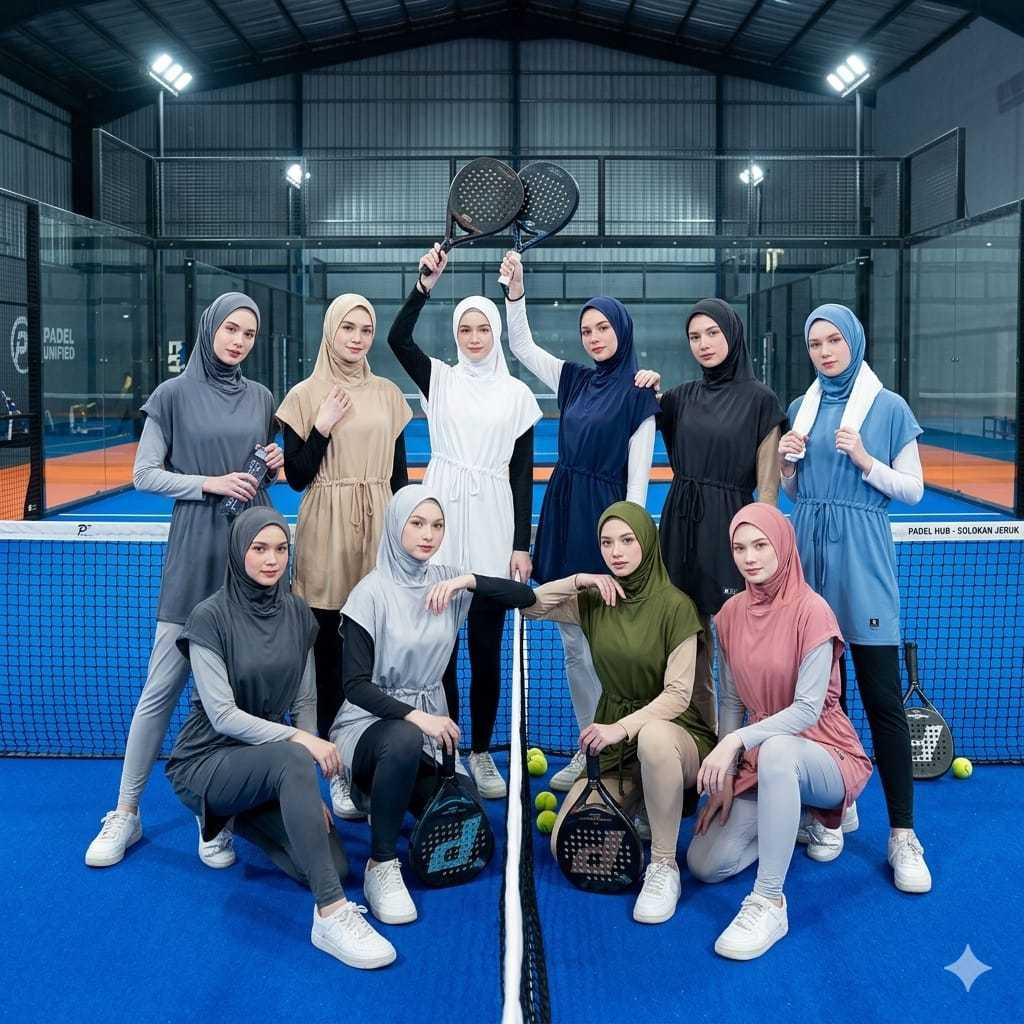 Rompi Hijab Panjang Intsant Wanita Muslimah Outfit Sport Jogging Senam Pilates Gowes Padel Kekinian