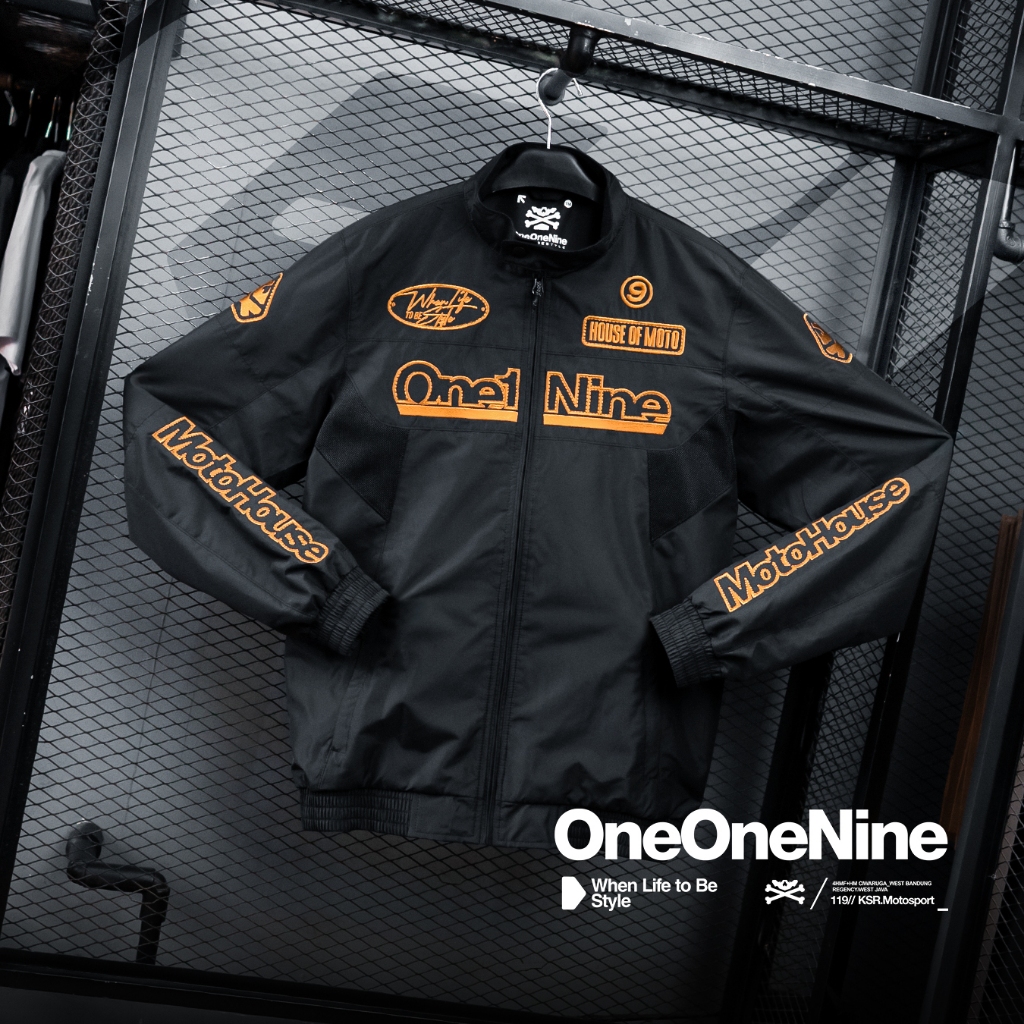 Oneonenine Ksr Jaket Racernine Ignite Black Gold Series - Jaket Pria Bordir Motor Sport