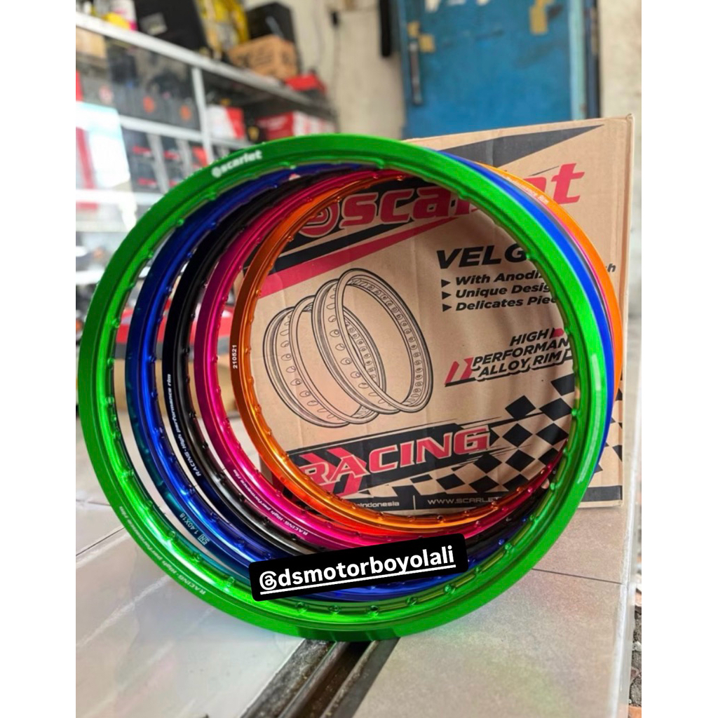 velg velk SCARLET UKURAN 140 ring17 RING18 R18 HITAM PINK HIJAU BIRU OREN MERAH jari jari hole luban