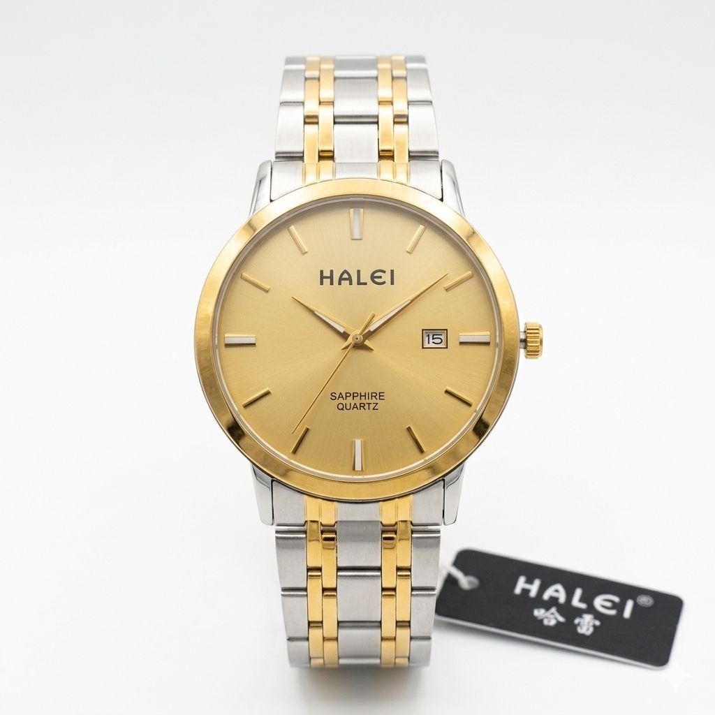 Jam Tangan Halei 593M Rantai Silver Kombinasi Gold Cowok