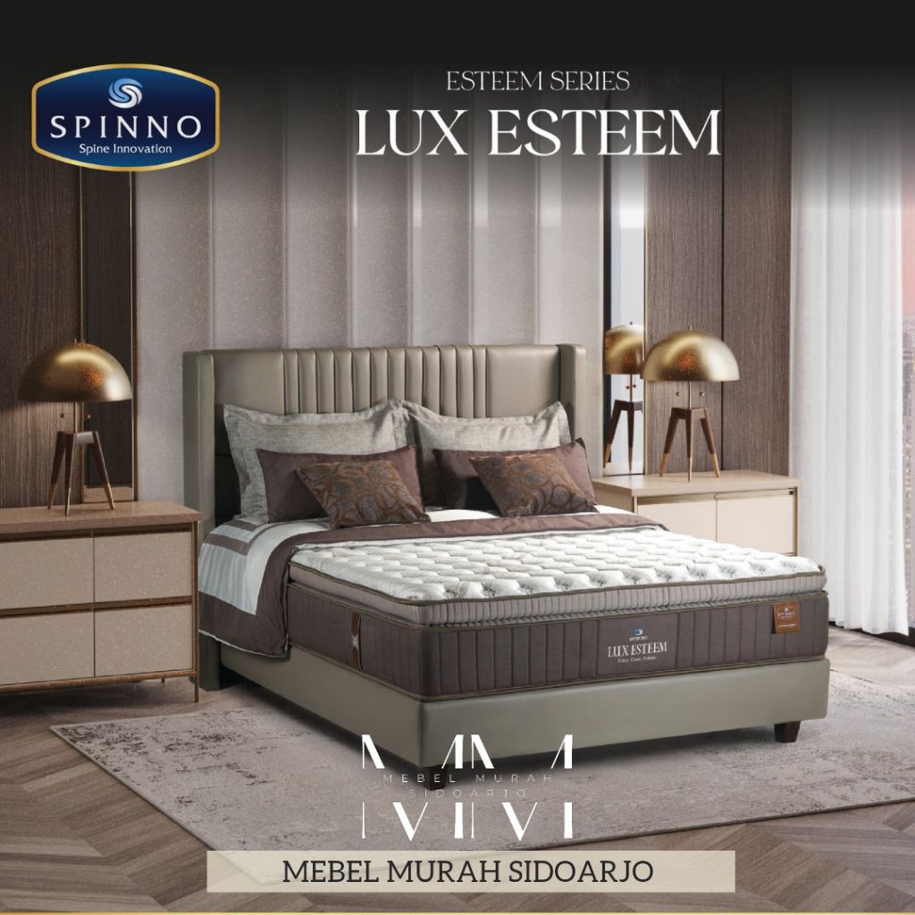 Kasur Springbed Spinno Lux Esteem Pillowtop with latex plus ultra cool premium fabric 5 zone spring 