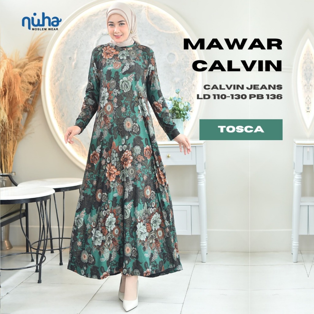 MAWAR CALVIN DRESS WANITA MUSLIMAH / GAMIS IBU WANITA MUSLIM / MOTIF BATIK BAHAN PREMIUM BY NUHA