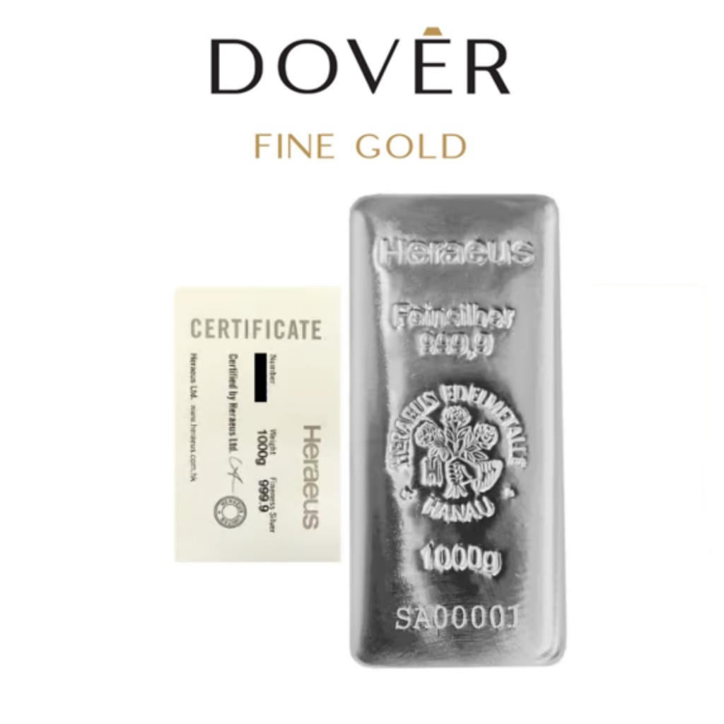 READY STOCK Perak Batangan Heraeus Euro Silver Bar 99.99% 1 kg kilogram sertifikat