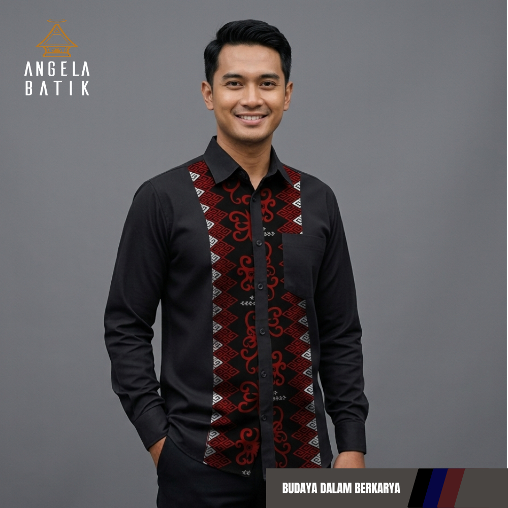 Angela Batik | Kemeja Motif Dayak Lengan Panjang Batik BD31 | Batik Pria Motif Dayak SE33