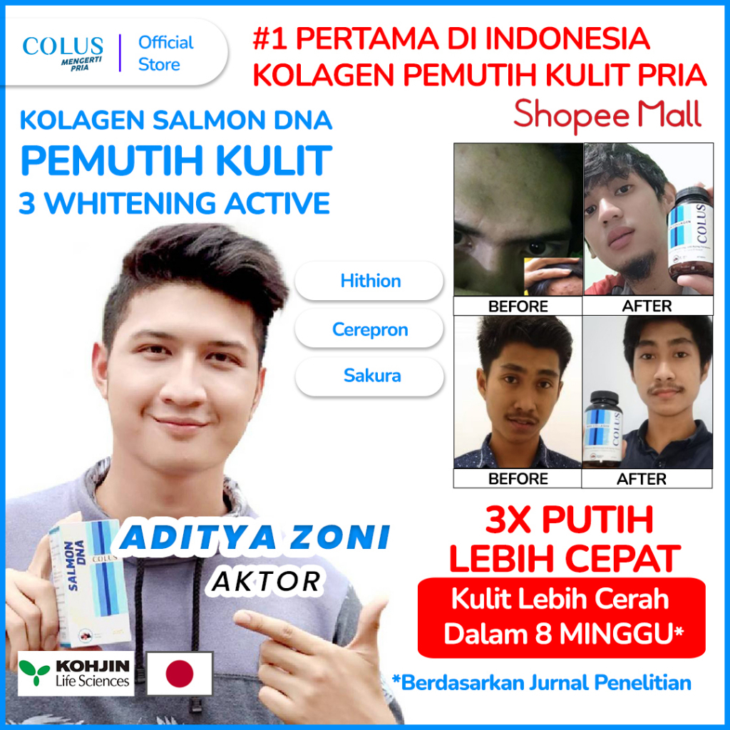 Collagen Pemutih Badan Pria Colus Men Salmon DNA + Hithion Teknologi Jepang | Pemutih Kulit Pria | P