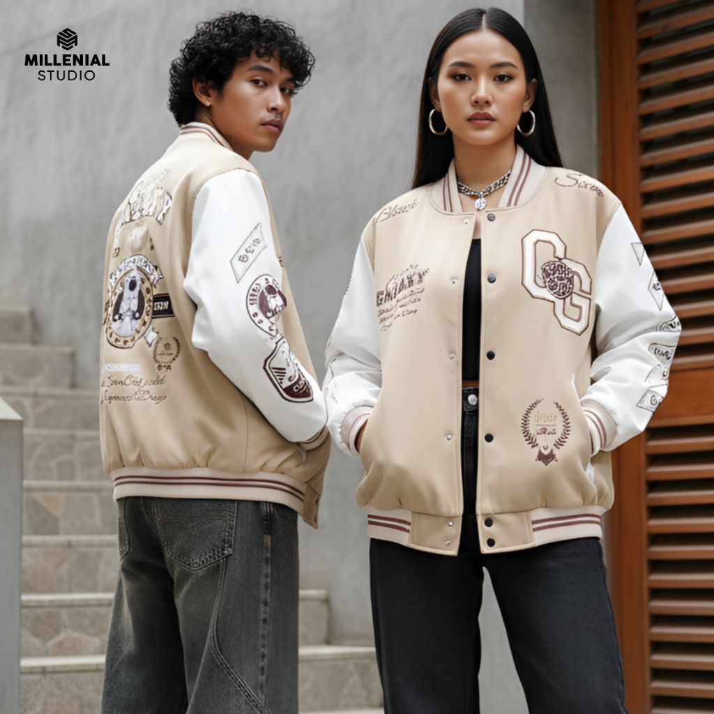 Jaket Varsity COSMIC GALAXY CREAM Original Blackseven | Full Bordir Jacket Baseball Millenial Studio