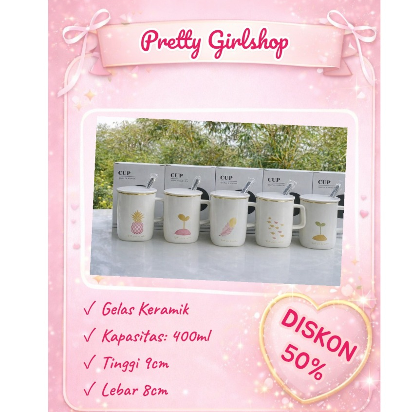 Mug Cangkir Lucu Lukis dengan Tutup dan Pegangan Gelas Cangkir Mug Nanas Gelas Kopi Pineapple Glass 