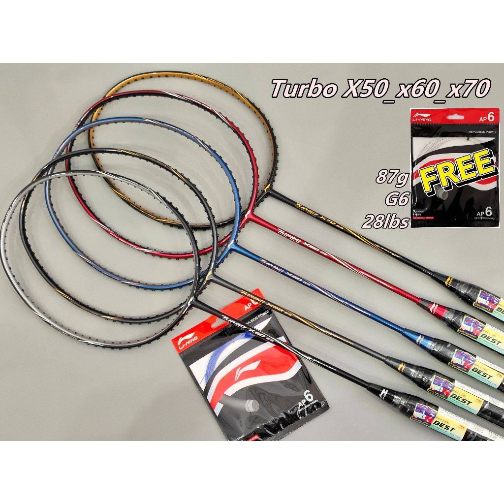 LiNing Raket Badminton Turbo x50 x60 x70 Carbon Fibre Head Heavy 300mm Dynamic Optimum Frame 28lbs T
