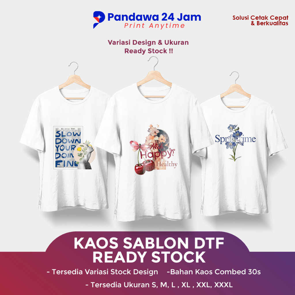 Ready Stok Kaos Sablon DTF Combed 30s - Variasi Design Aesthetic - Baju Kaos Aesthetic - Kaos Kado A