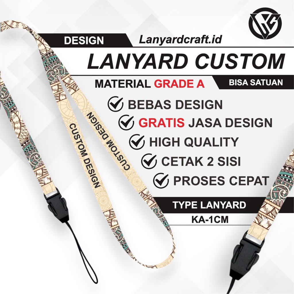 [CUSTOM SATUAN] Custom Lanyard Size 1cm Type KA Lanyard Id Card Printing / Lanyard Custom Desain Sat