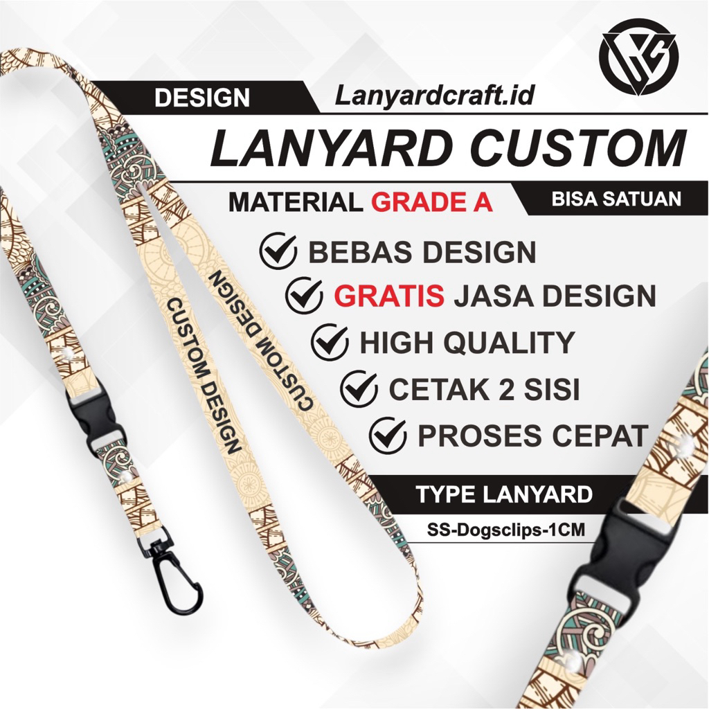 [CUSTOM SATUAN] Custom Lanyard Size 1cm Type SS-Dogclips Lanyard Id Card Printing / Lanyard Custom D