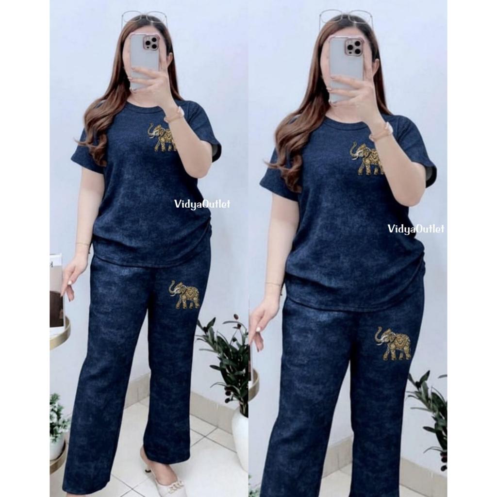 Vidya Setelan Knit Gajah Kecil Outfit Daily Santai One Set Wanita Kekinian