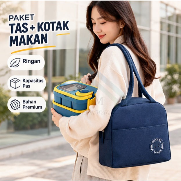 Tas Bekal Makanan Anak Remaja Dewasa / Lunch Box Set Tas Bekal + Kotak Makan 3 Sekat