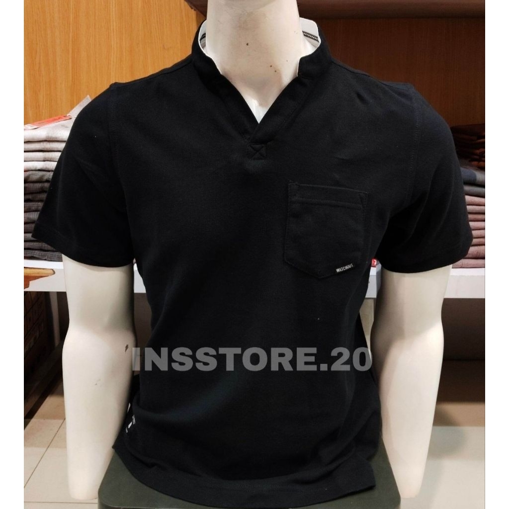KAOS KERAH PRIA WATCHOUT JEANS ORIGINAL SLIM WARNA HITAM LENGAN PENDEK KUALITAS PREMIUM
