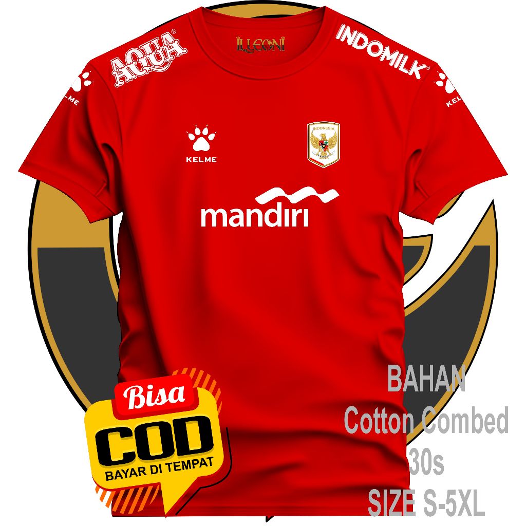 BIG SIZE (S-5XL) Kaos Timnas Indonesia Kelme Full Sponsor |Aqua Mandiri Indomilk | Kaos Training Tim
