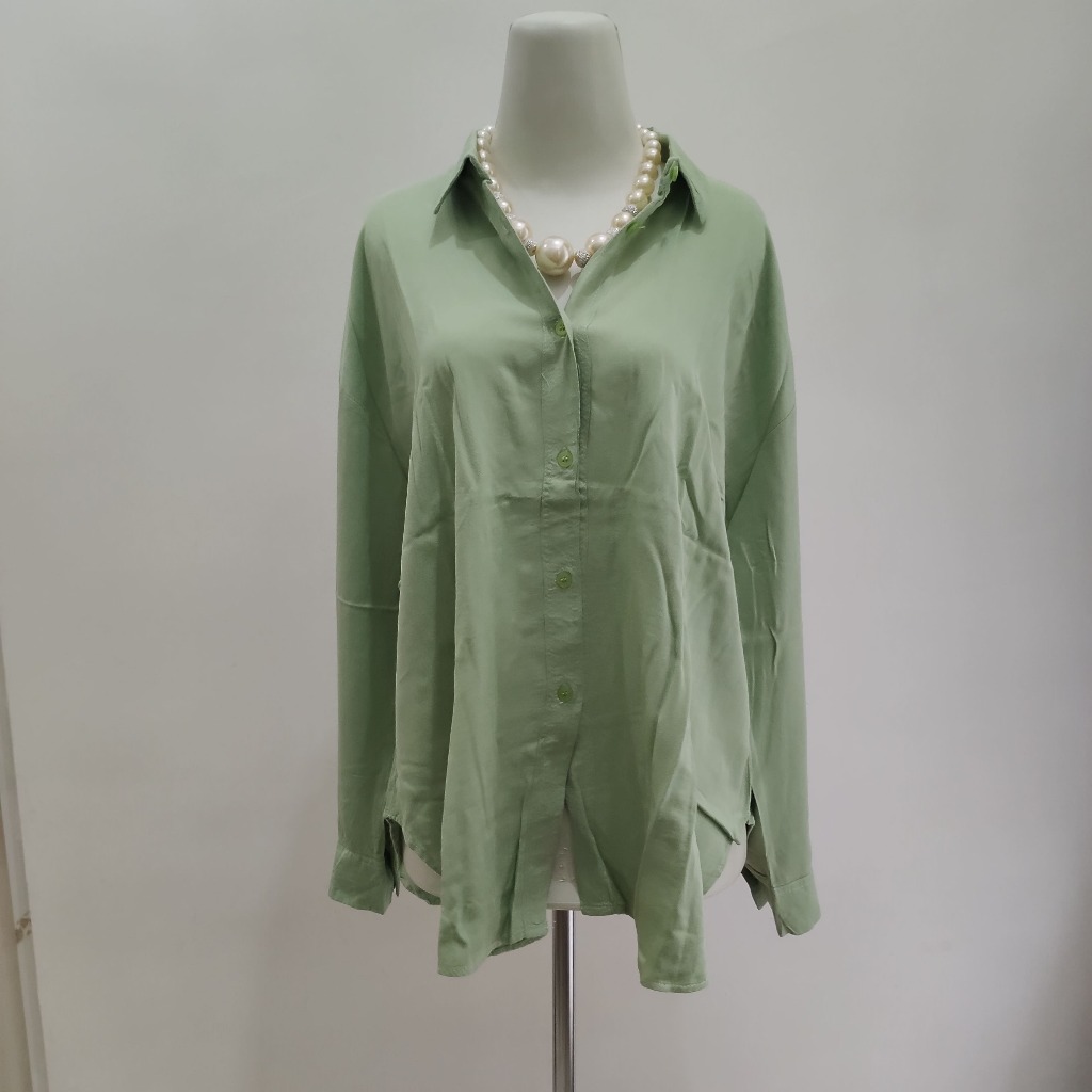 Kemeja Wanita Mahli Fashion Hijau Sage Oversized Size XXL (AVCBB139)