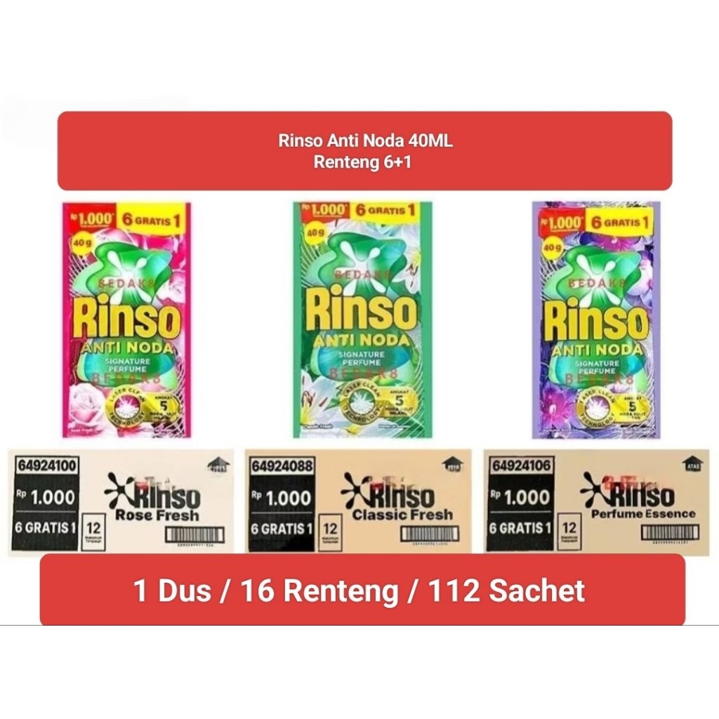 Rinso Cair Anti Noda 1000an 40ml | 1Dus (122 Sachet)