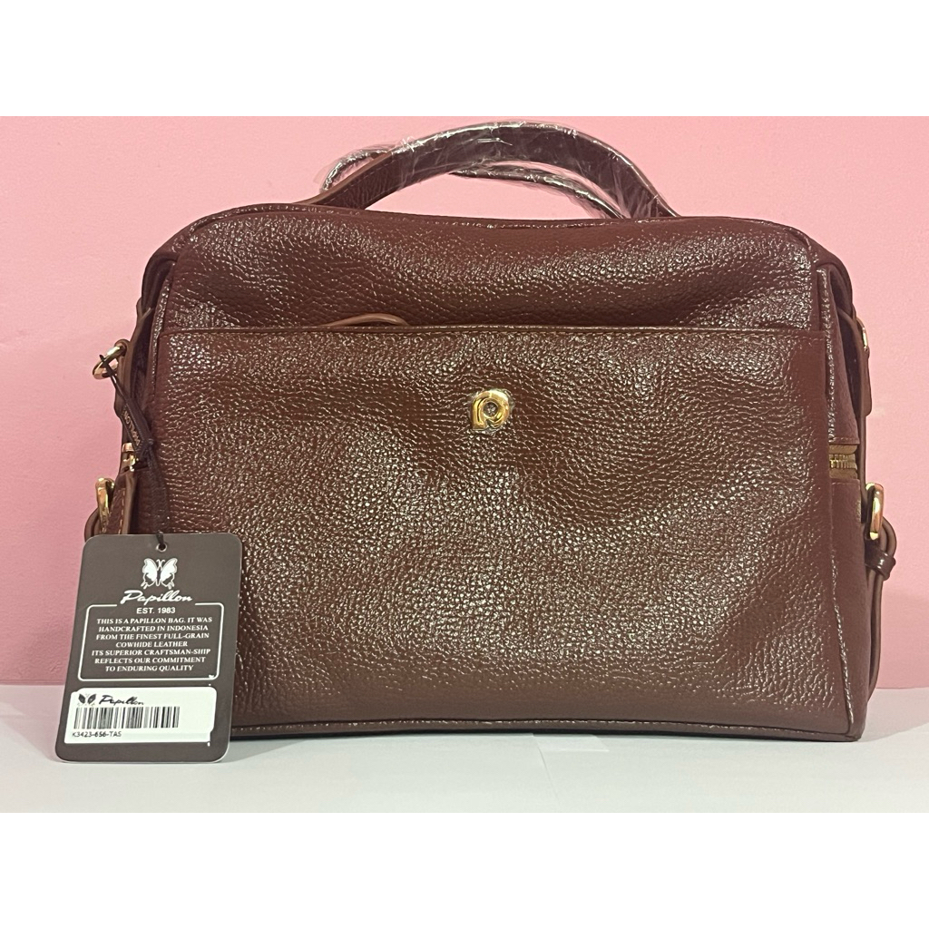 Tas Satchel Selempang Kulit Sapi Asli Papillon Wanita Coklat Asem - Tas Satchel Crossbody - K3423-65