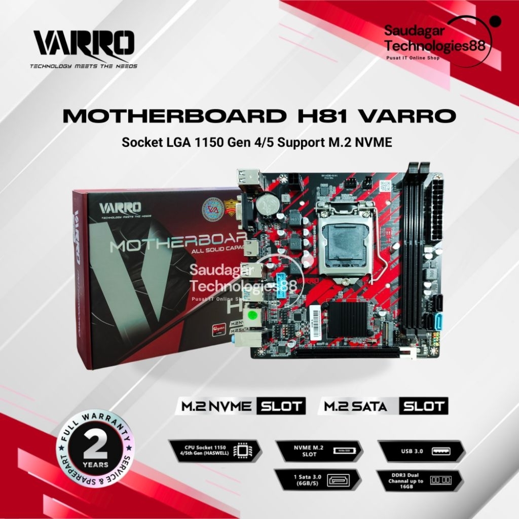 Motherboard H81 Varro Socket LGA 1150 DDR3 Support M.2 Nvme Garansi 2 Tahun