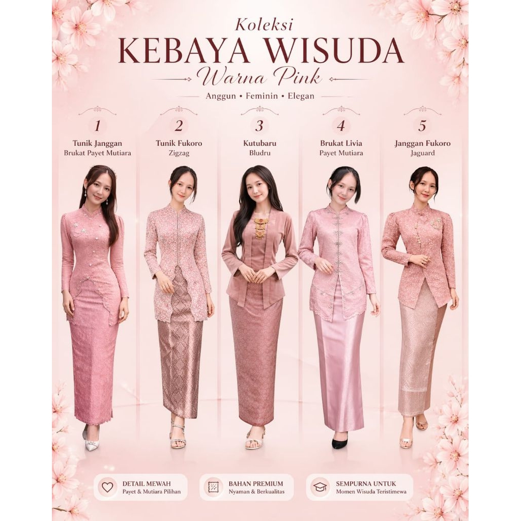 Koleksi setelan kebaya wisuda rok songket warna pink terbaru 2026