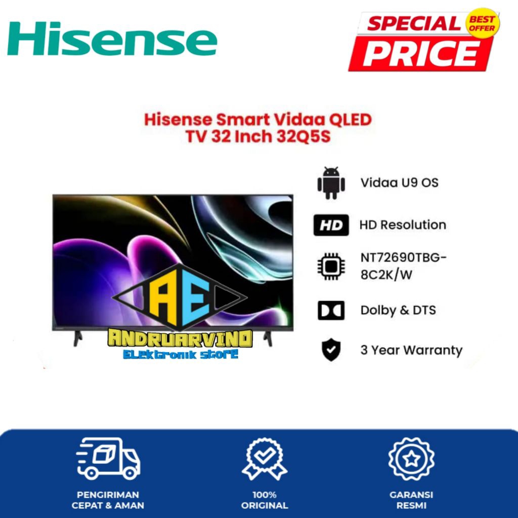 Hisense Qled Smart TV 32 INCH 32Q5S Smart Qled TV Garansi Resmi