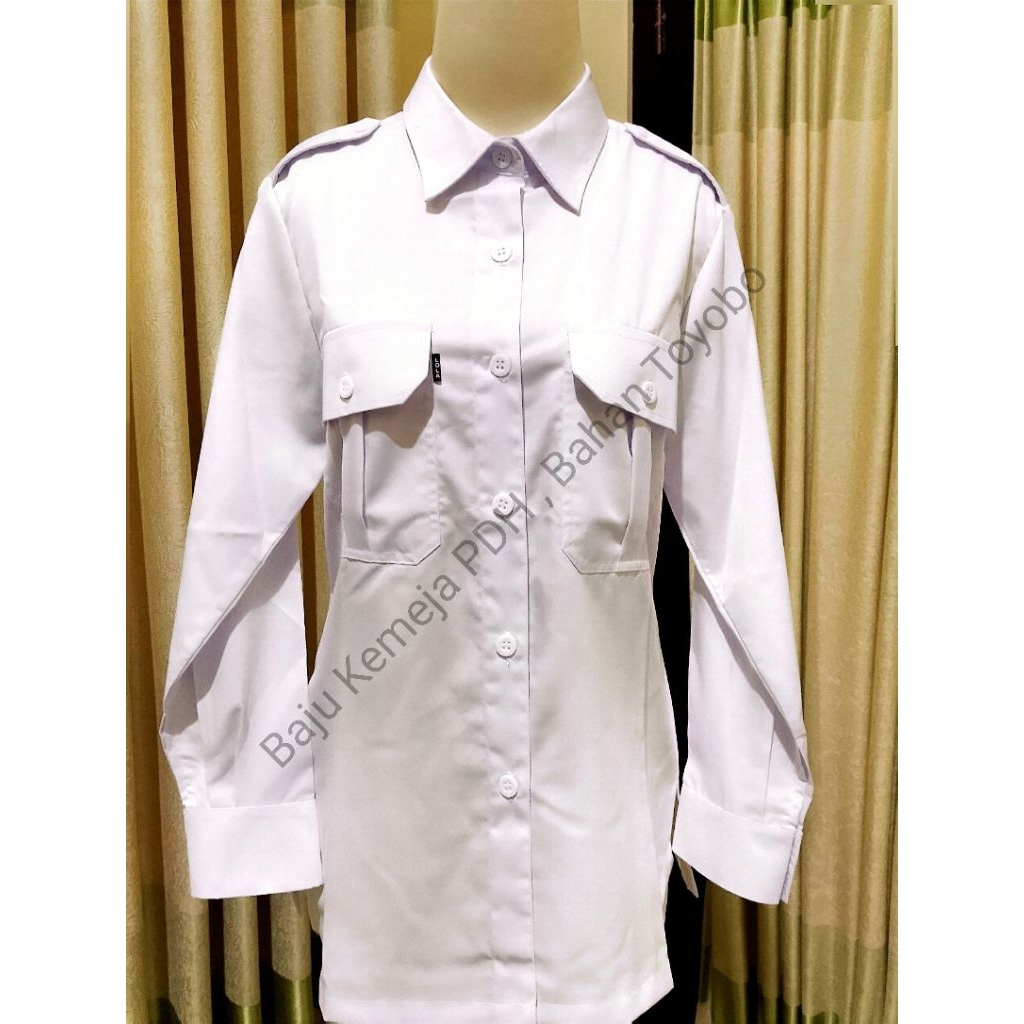 Seragam Kerja Wanita Putih PDH Kemeja Lengan Panjang - Bahan Tyobo, Slimfit, Nyaman Dipakai