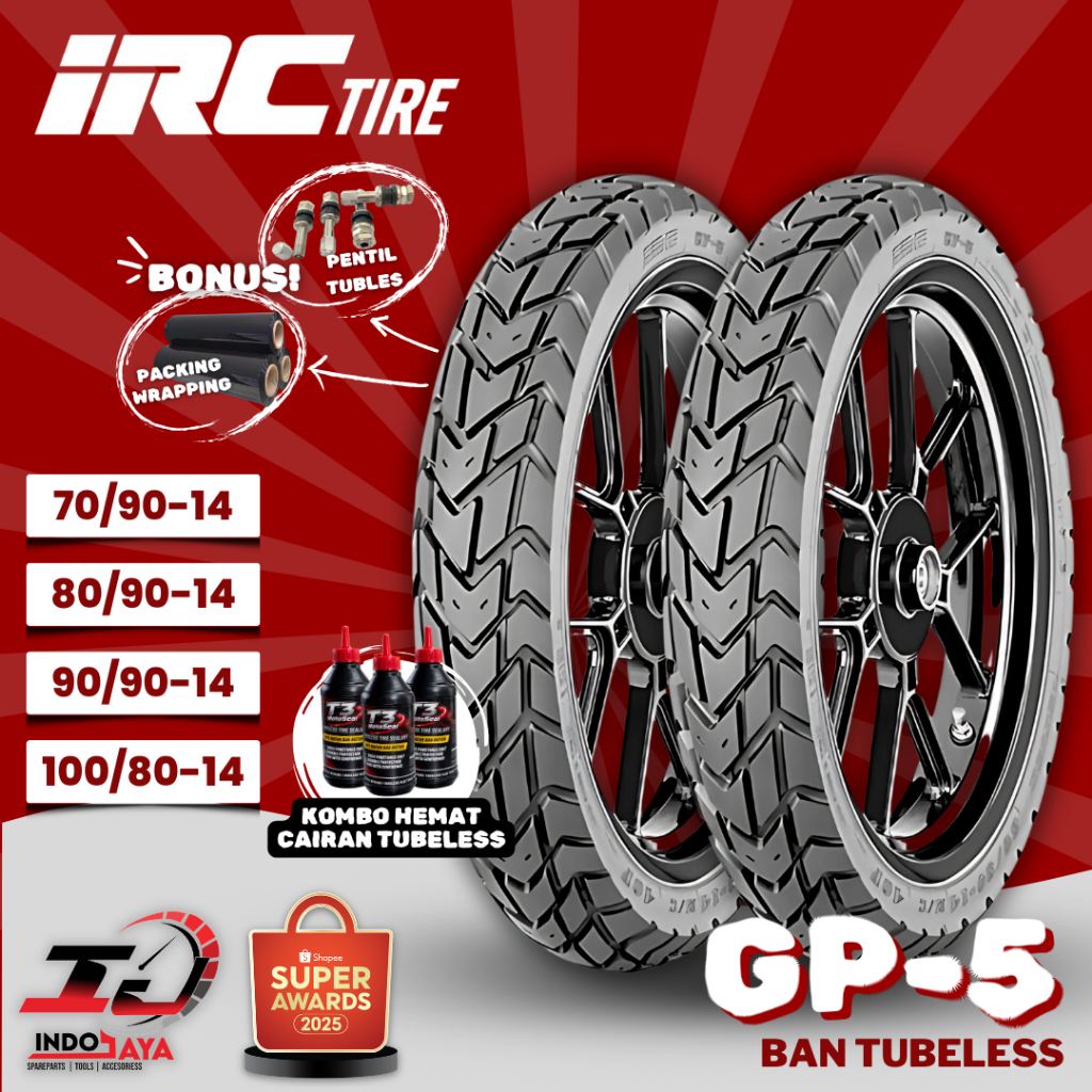[READY COD] BAN LUAR TUBELESS IRC GP5 (70/90-14 - 80/90-14 - 90/90-14 - 100/80-14) BAN MATIC DEPAN B