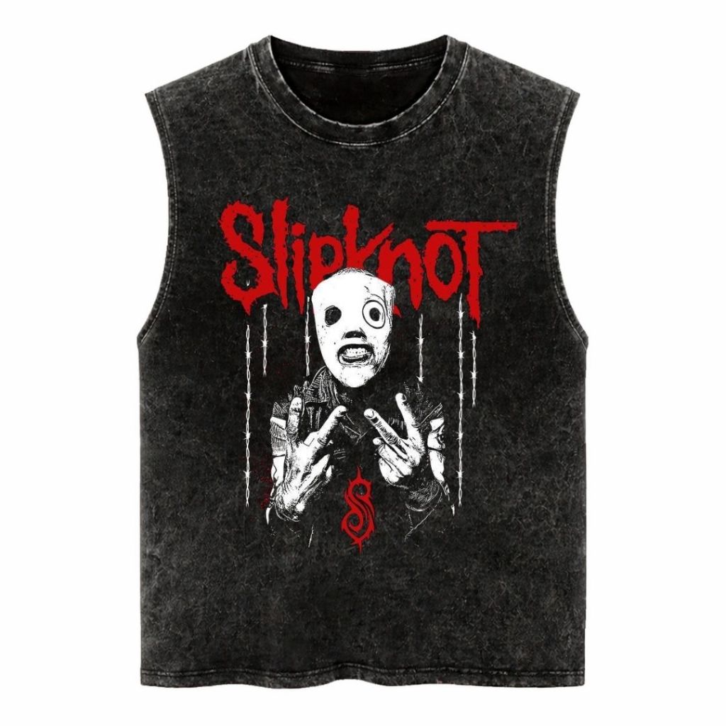 Gore Notch "Slipknot Corey Taylor" Sleeveless Oversized T-Shirt | Stone Wash | Kaos Oversize | Vinta