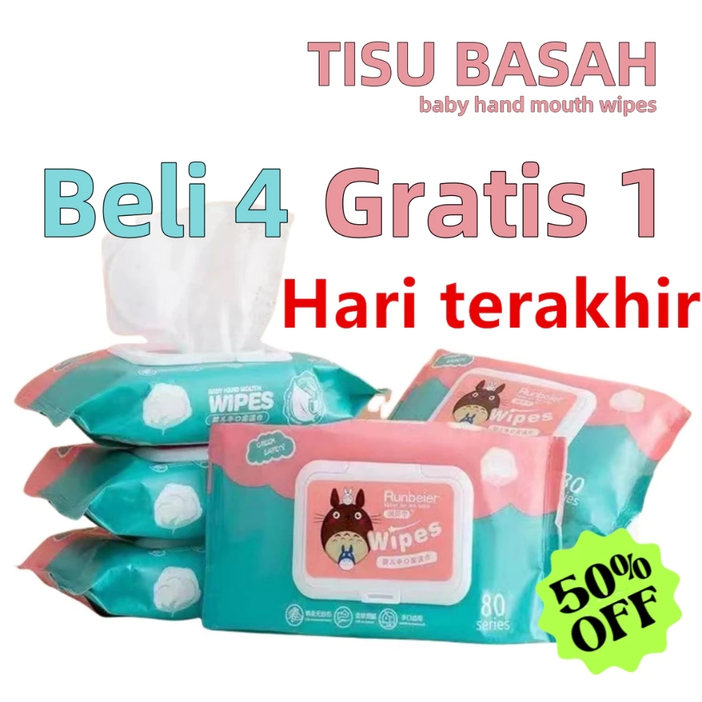 Beli lima gratis lima Beli 10 dapat 10 tisu basah bebas alkohol, lembut tanpa iritasi dan bebas bau,