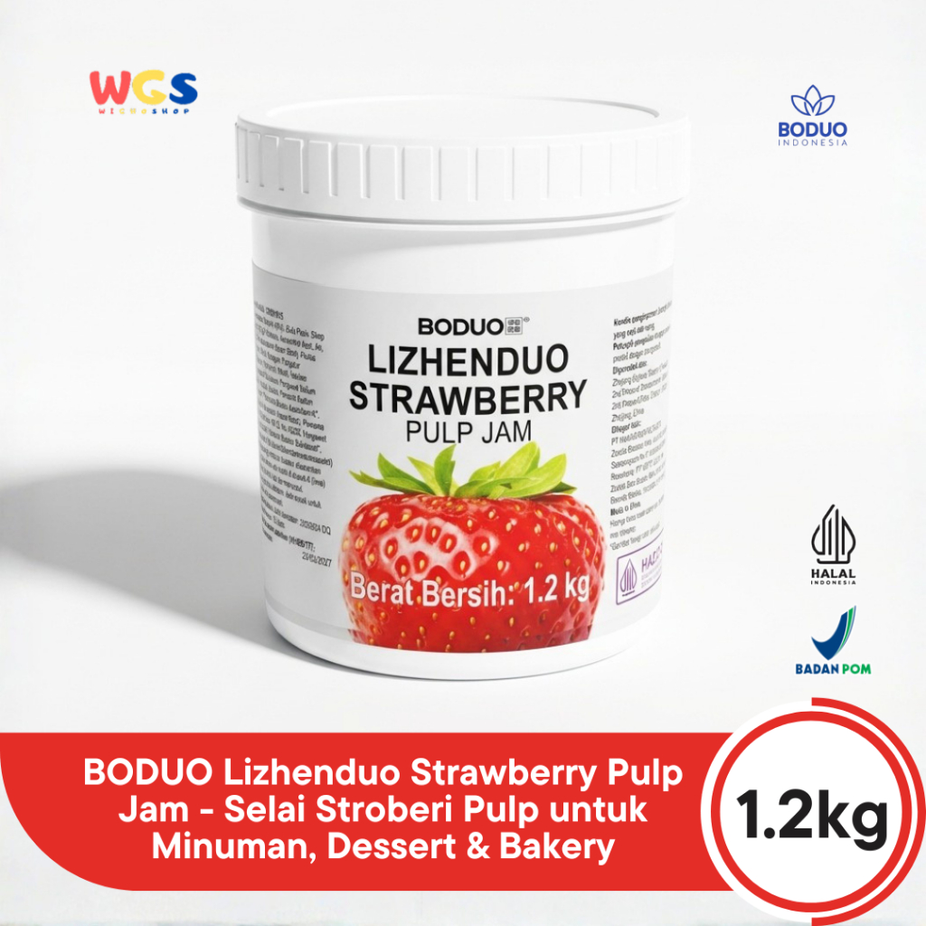 BODUO Lizhenduo Strawberry Pulp Jam 1.2kg - Selai Stroberi Pulp untuk Minuman, Dessert & Bakery